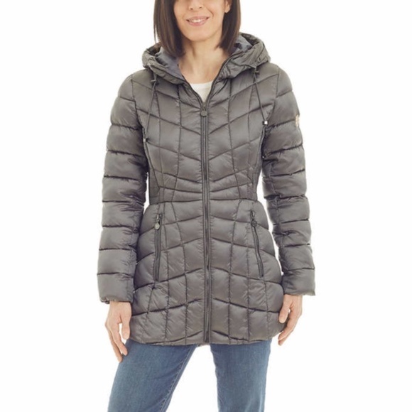 Bernardo Quilted Gray Packable Puffer Hood Jacket - Picture 2 of 12